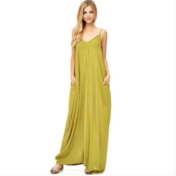 Love‎ Stitch Gauze Maxi Dress with Pockets in Mustard Yellow Size S/M - Picture 1 of 8